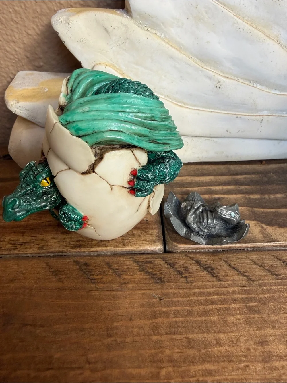 Vintage 90’s Green Baby Dragon Hatchling and Radcliffe Pewter Jewel Eyed Dragon